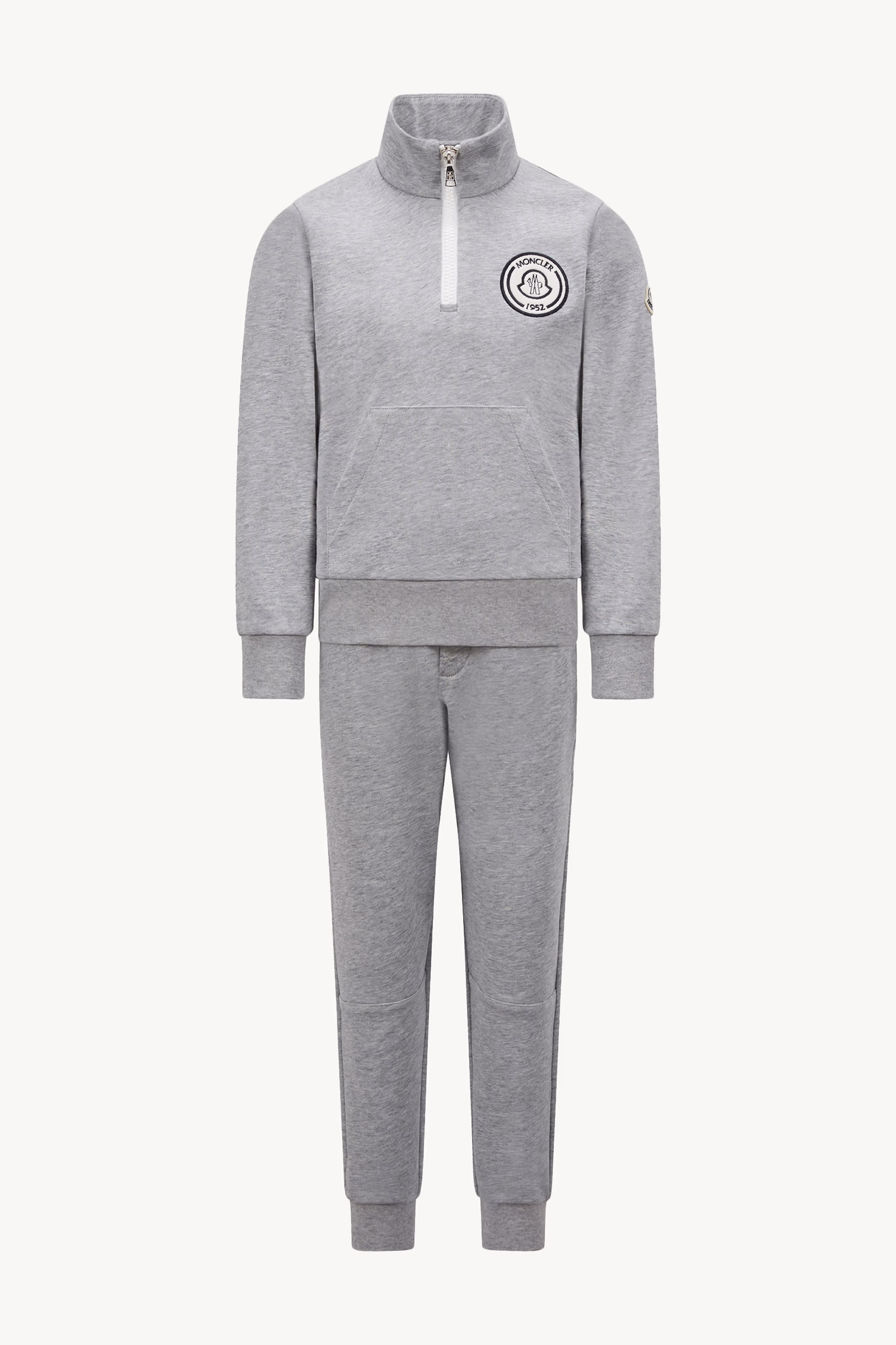 Conjunto de chándal de algodón con parche con logotipo Niño Gris Moncler 0